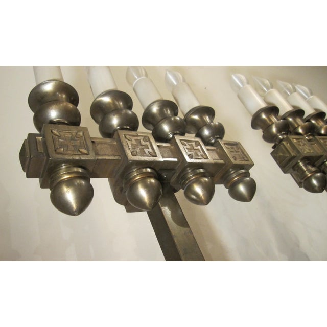 1940s Pair of 2 Gigantic Solid Bronze Marble Catholic Church Electric Table Lamp Brass For Sale In New York - Image 6 of 12