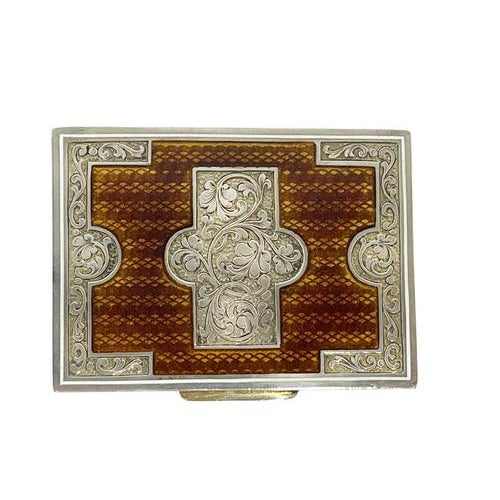 Viennese silver enamel guilloche box or case, 1922 An Austrian silver case or box with enamel guilloche and is gold-plated...