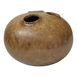 Brown Glazed Organic Modern Moonfrog Vase by Kirsten Günther for Knabstrup, 1960s For Sale