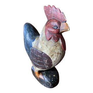 1940 Hand Carved/Painted Wooden Rooster - Signed For Sale