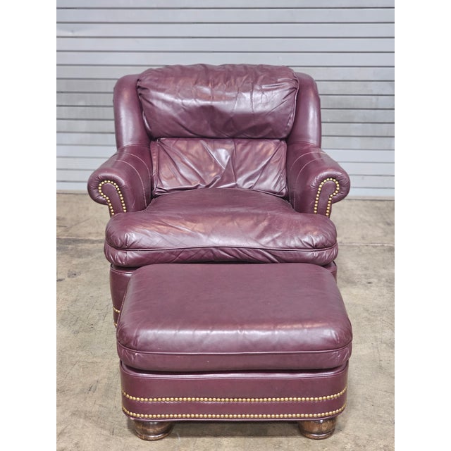 Store Item: Hancock & Moore Savannah Saddle Burgundy Leather Club Chair Arm Chair w Match Ottoman Made in the USA...