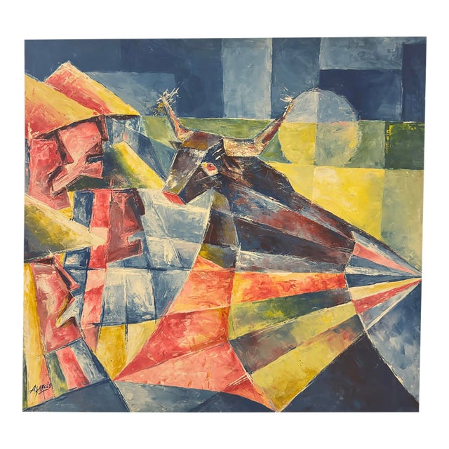 1970s Abstract Bull Painting For Sale