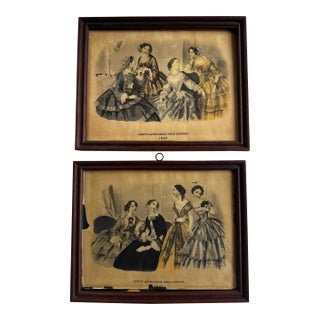 Vintage Godey’s Americanized Paris Fashions 1847 Framed Prints - Set of 2 For Sale