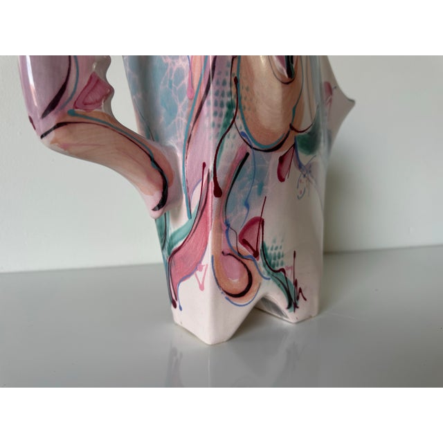 Vintage Sculptural Handmade and Painted Ceramic Vase For Sale - Image 9 of 12