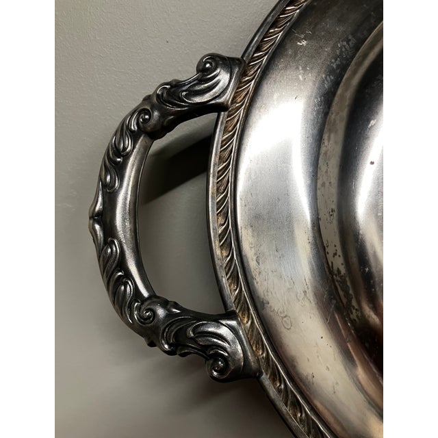 Mid-Century Oneida Silver-Plated 25" Grand Oval Butler’s Tray With Etched Victorian Scroll For Sale - Image 13 of 18