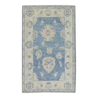 Blue Handwoven Turkish Oushak Rug 2'2" X 3' For Sale