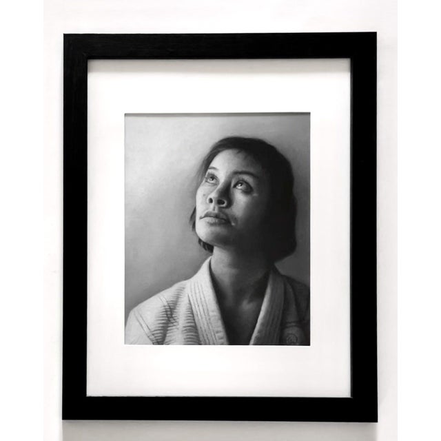 Figurative Girl Look Up by Jenna Ringuette | Charcoal on Arches 140lb Paper Portrait of a woman looking up. For Sale - Image 3 of 3