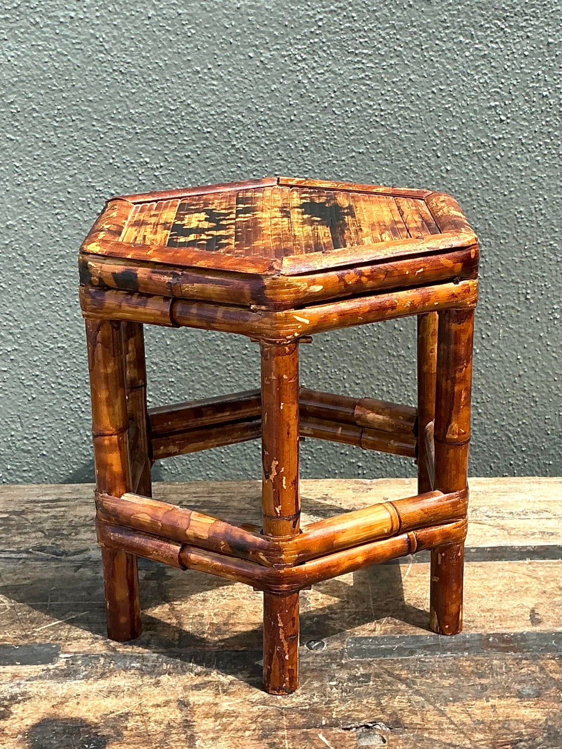 Vintage Tortoise Bamboo Orchid Stand - Top view