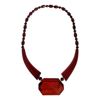 Antique Art Deco Cherry Amber Bakelite Bead Necklace, 1920 For Sale