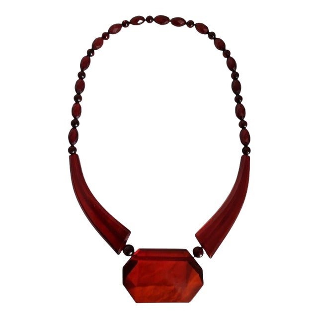 Antique Art Deco Cherry Amber Bakelite Bead Necklace, 1920 For Sale