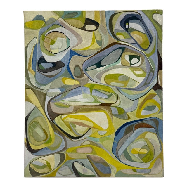 Contemporary Biomorphic Signed Abstract Painting on Canvas For Sale