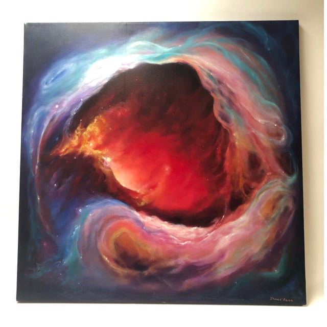Contemporary "Red Nova Galaxy" Contemporary Celestial Acrylic Painting For Sale - Image 3 of 3