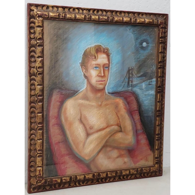 Henry Kersh "Blue Eyed Boy and the Golden Gate" Original Pastel Portrait c.2002 An original pastel on paper of a young man...