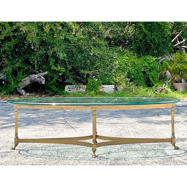 Vintage Regency Oval Brass Claw Foot Coffee Table For Sale - Image 10 of 10