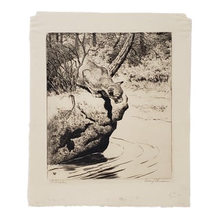 Rodney Thomson (American, 1878-1941) "The Watcher" Drypoint Etching Trial Proof C.1930 For Sale