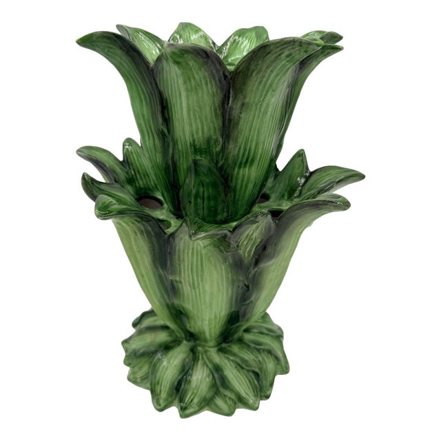Handmade Italian Vietri Tulipiere Ceramic Vase With Integrated Flower Frog For Sale