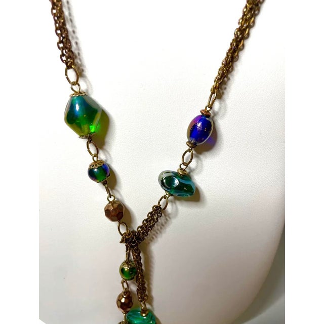 Mid-Century Modern 1960s Venetian Art Glass & Copper-Tone 57" Lariat Necklace For Sale - Image 3 of 6