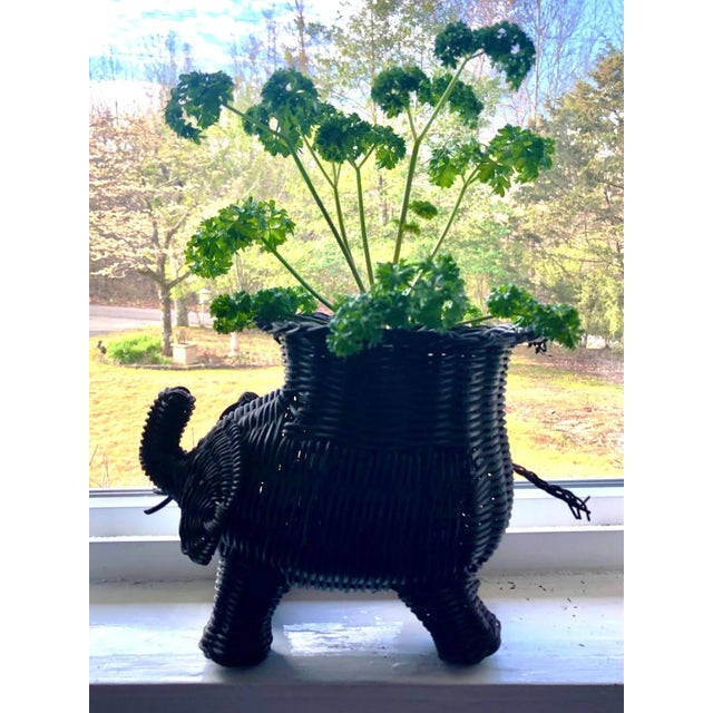 Boho Chic 1970s Vintage Rattan Wicker Elephant Planter For Sale - Image 3 of 13