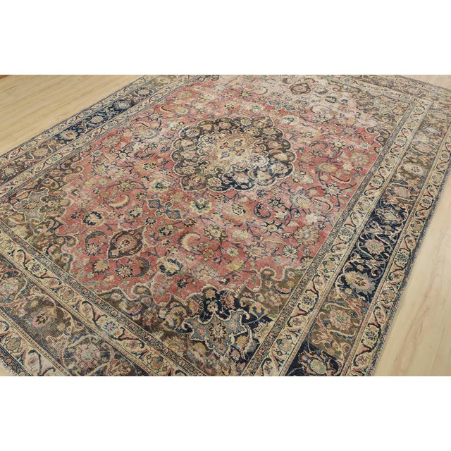 Farmhouse Mashad Rug 8’2” X 11’2” Pink Wool Vintage Distressed Hand-Knotted Carpet For Sale - Image 3 of 15