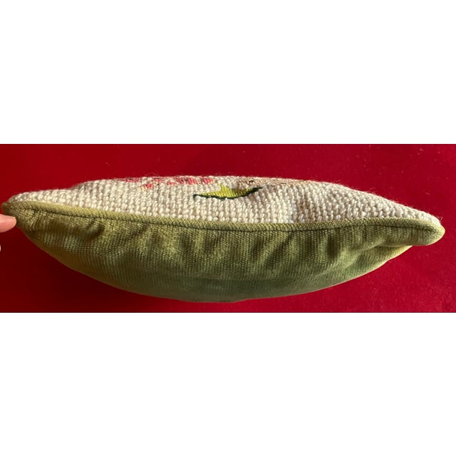 Textile Botanical Needlepoint Flower Pillow of Pink Geraniums For Sale - Image 7 of 8