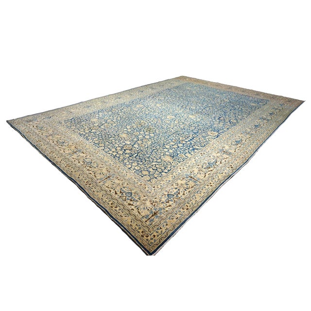 Traditional Antique Persian Tabriz Wool 12x18 Blue & Tan Handmade Area Rug #1141057 For Sale - Image 3 of 18