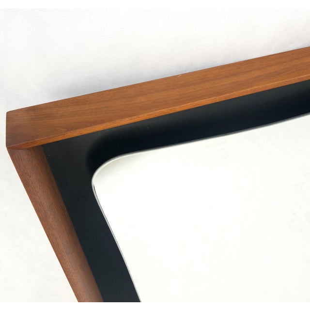 Large Oiled Walnut Frame Mid-Century Modern Wall Mirror Mint For Sale - Image 10 of 13