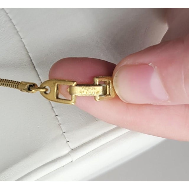 Metal Vintage Signed Napier Goldtone Jewel Tone Rhinestones Pendant Necklace For Sale - Image 7 of 10