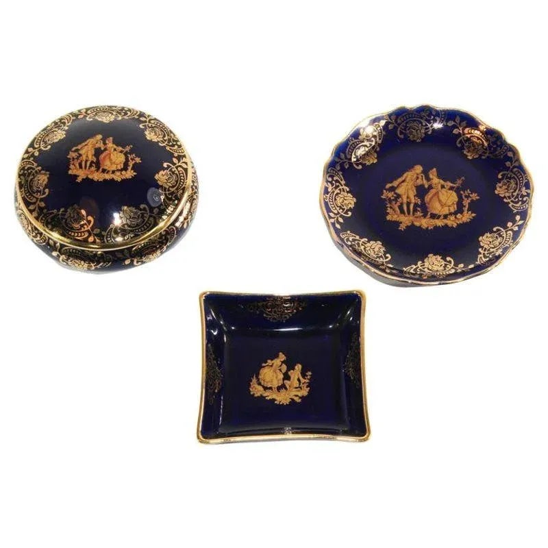 Vintage Cobalt Blue Royal Limoges France 22-Karat Gold Trinket