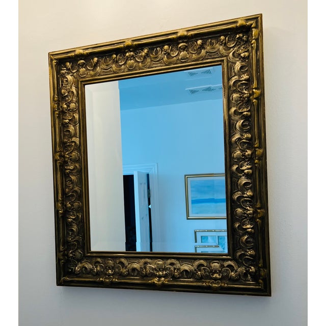 Antique Pressed Wood Beveled Wall Mirror For Sale In Chicago - Image 6 of 11