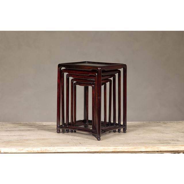 Set of Five Small Size Dark Rosewood Nesting Tables with Humpback Stretchers For Sale - Image 9 of 12