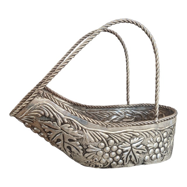 Vintage Silver Repousse French Style Wine Bottle Holder Carrier For Sale