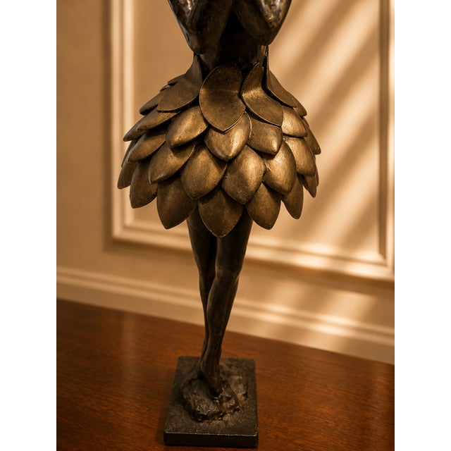 Uttermost Bronze Finish Contemporary Ballerina Sculpture With Floral Petal Skirt For Sale - Image 6 of 7