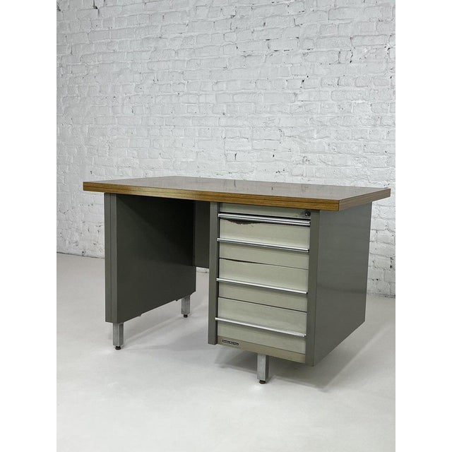 Vintage Industrial Metal and Wood Desk from Remington Rand, 1950s For Sale - Image 11 of 11