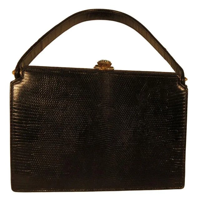 Vintage Koret Black Evening Lizard Purse For Sale - Image 11 of 12
