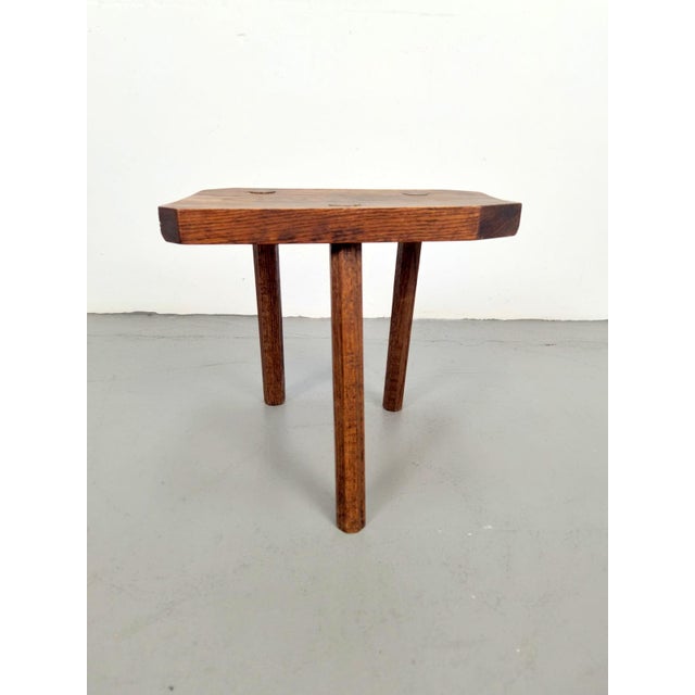 Vintage French 3-Legged Milking Stool in Oak, 1950s For Sale - Image 3 of 9