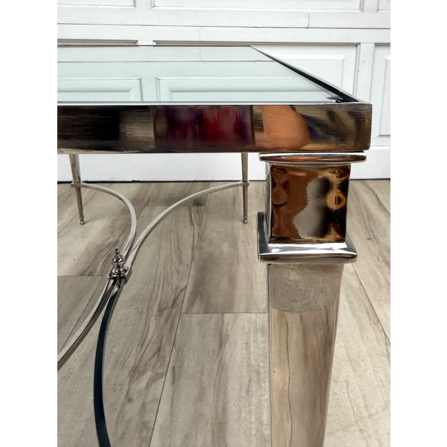 Silver Vintage Neoclassical Maison Jansen Style Mirrored & Polished Steel Coffee Table For Sale - Image 8 of 14