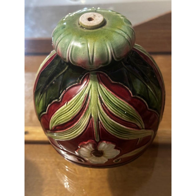 Ceramic Small Art Nouveau Majolica Lampshade with Raised Floral Decoration, 1890s For Sale - Image 7 of 18