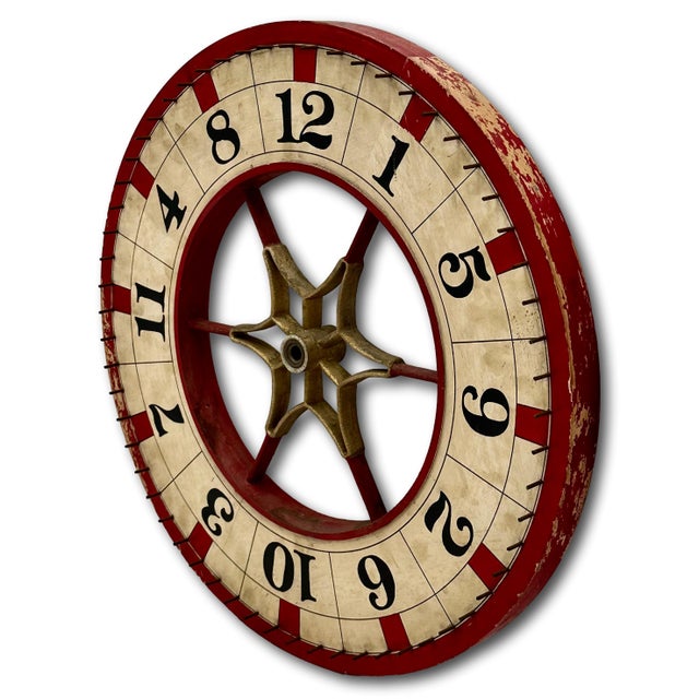Nice Antique American Hand Painted Wood & Metal Wheel of Fortune Gaming Wheel Circa Early 20th Century For Sale - Image 4 of 18