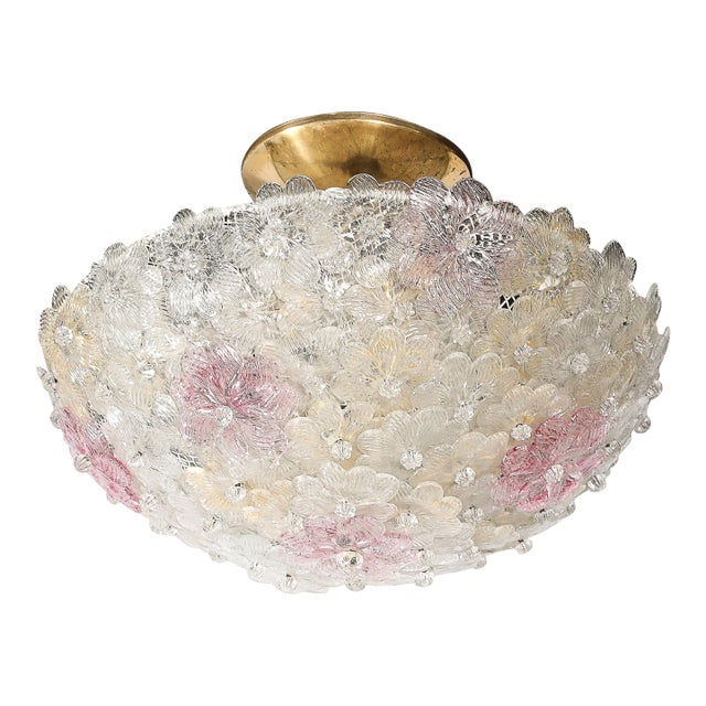 Mid-Century Hand-Blown Rose Murano Glass Florets Chandelier by Barovier & Toso For Sale