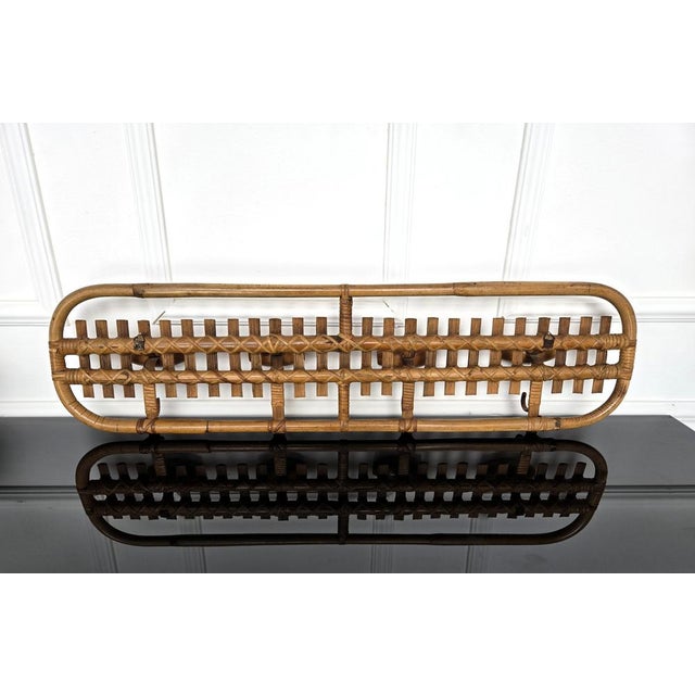 Tan Italian Bohemian Bamboo and Rattan Wall Coat Hanger, 1960s For Sale - Image 8 of 10