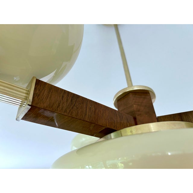Vintage Art Deco Pendant Light in Wood and Glass, 1930s For Sale - Image 16 of 18