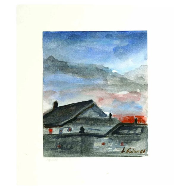 Armin Guther, Northern Europe Landscape, Watercolor, 1986 For Sale
