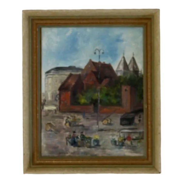 Ciris Nordstrandh, Mårtenstorget with Krognoshuset in Lundt, 1950s, Oil on Panel, Framed For Sale