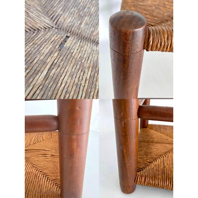 1960s Large Woven Rush Stool With Walnut Wood Frame For Sale - Image 10 of 13