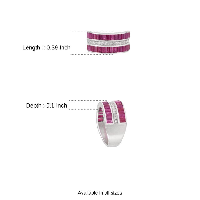 Art Deco Baguette Cut 3.16 Ct Ruby & Diamond Wide Anniversary Band Ring, Size 7 For Sale - Image 11 of 14