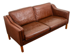 Mid Century Danish Modern Sofa Couch Brown Leather 2 Seat Settee Vintage Denmark