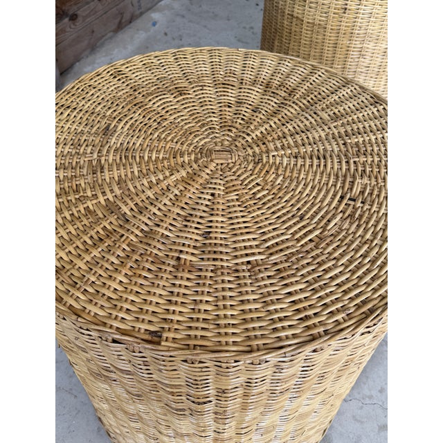 Wood Pair of Monumental Coastal Organic Modern Rattan Weave Dining Table Bases by Wicker Works For Sale - Image 7 of 12