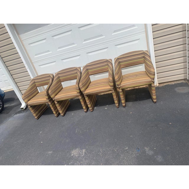Set of 4 Postmodern Cantilever Upholstered Club Chairs, 1980s Modernist Style For Sale - Image 4 of 10