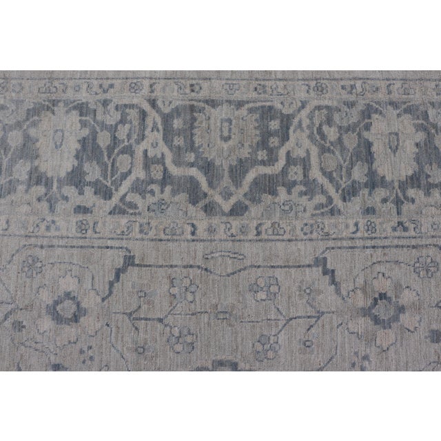 Modern Oushak Rug in Soft Gray With Blue Tones and Refined Classical Motifs For Sale - Image 11 of 12