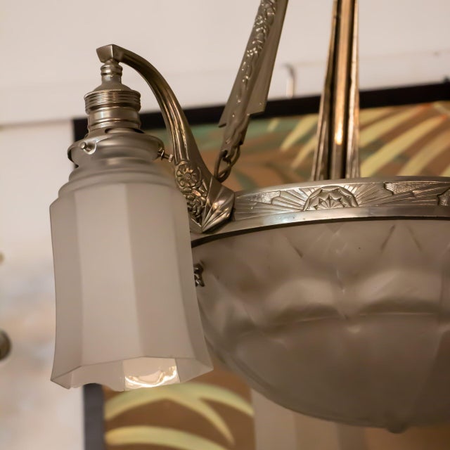 Chrome-Plated Metal and White Crystal Chandelier, 1920s For Sale - Image 3 of 4